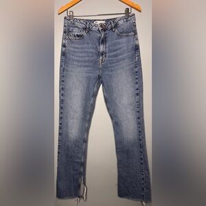 ZARA High Rise Straight Leg Jeans Raw Hem Ankle Slit Light Wash Size 6